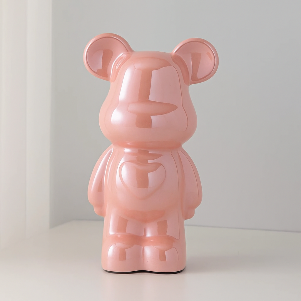 Ceramic Bear Figurine with Chrome Finish-Home Decor > Figurines-casanuva-Pink-L 10x6x18cm-casanuva