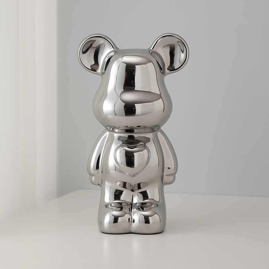 Ceramic Bear Figurine with Chrome Finish-Home Decor > Figurines-casanuva-Silver-L 10x6x18cm-casanuva