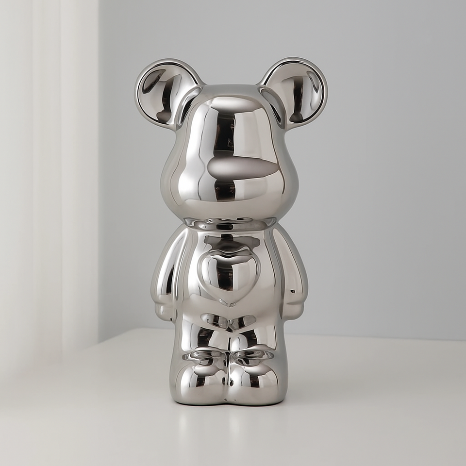 Ceramic Bear Figurine with Chrome Finish-Home Decor > Figurines-casanuva-Silver-L 10x6x18cm-casanuva