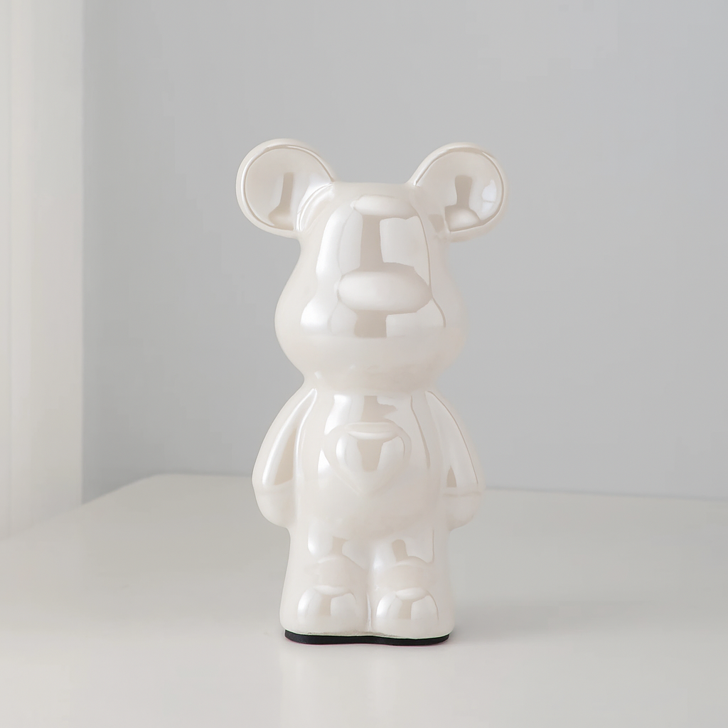 Ceramic Bear Figurine with Chrome Finish-Home Decor > Figurines-casanuva-White-L 10x6x18cm-casanuva
