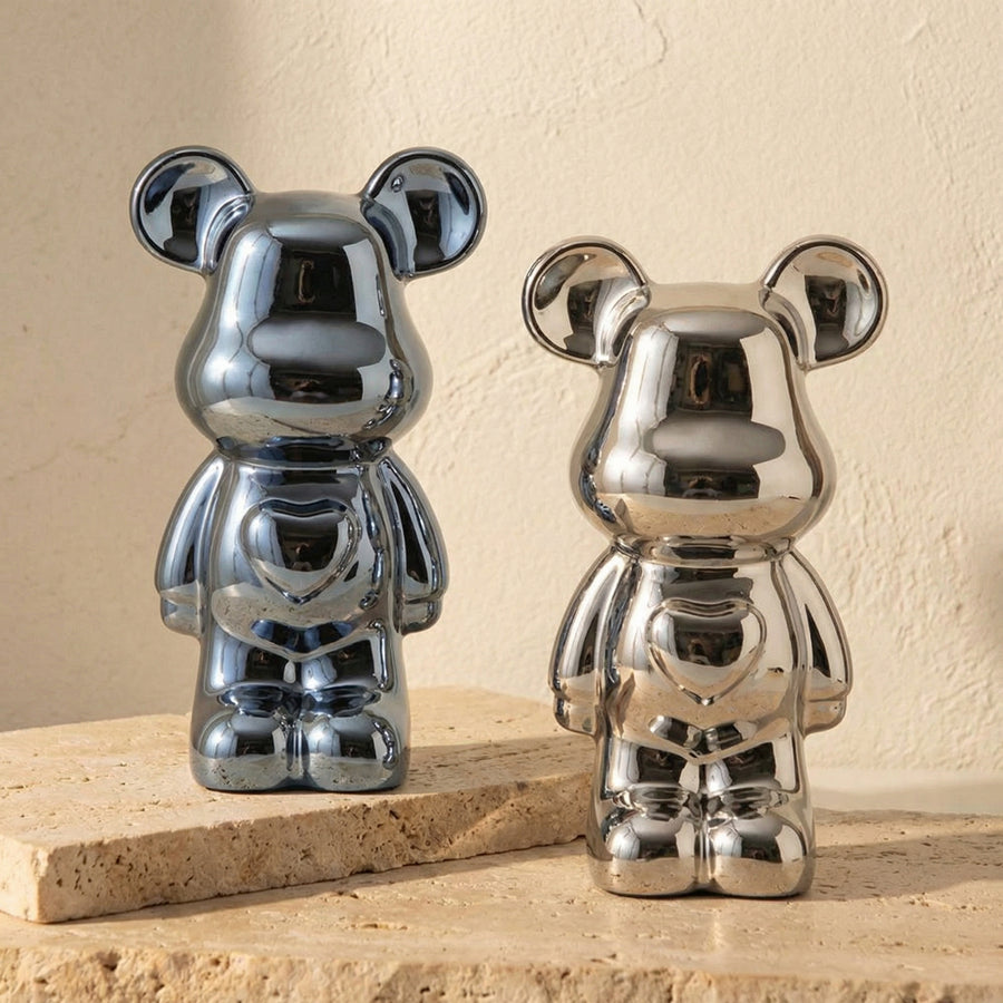 Ceramic Bear Figurine with Chrome Finish-Home Decor > Figurines-casanuva-casanuva