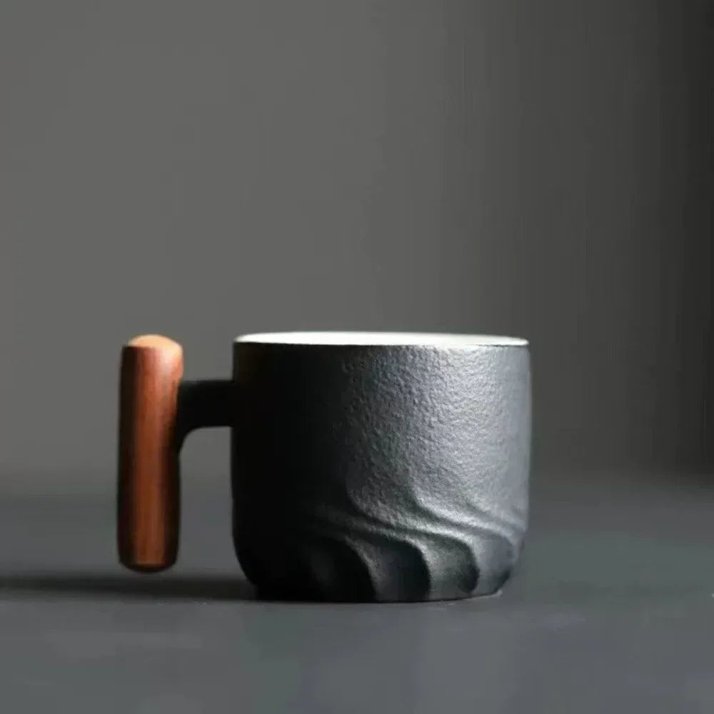 Ceramic Espresso Cups with Wooden Handle Vintage Design-Kitchen & Dining > Tableware-casanuva-Black-casanuva