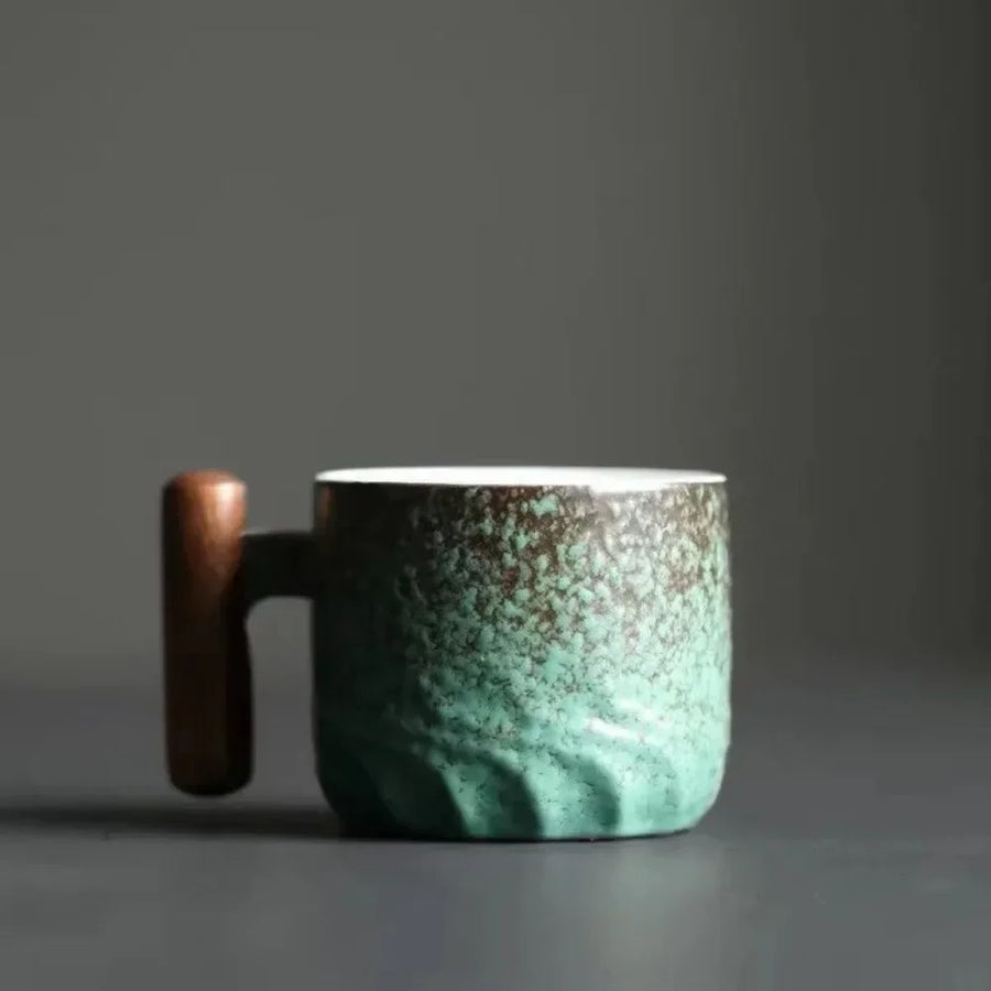 Ceramic Espresso Cups with Wooden Handle Vintage Design-Kitchen & Dining > Tableware-casanuva-Black / Green-casanuva