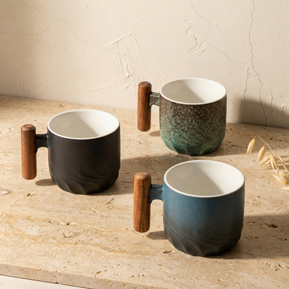 Ceramic Espresso Cups with Wooden Handle Vintage Design-Kitchen & Dining > Tableware-casanuva-casanuva
