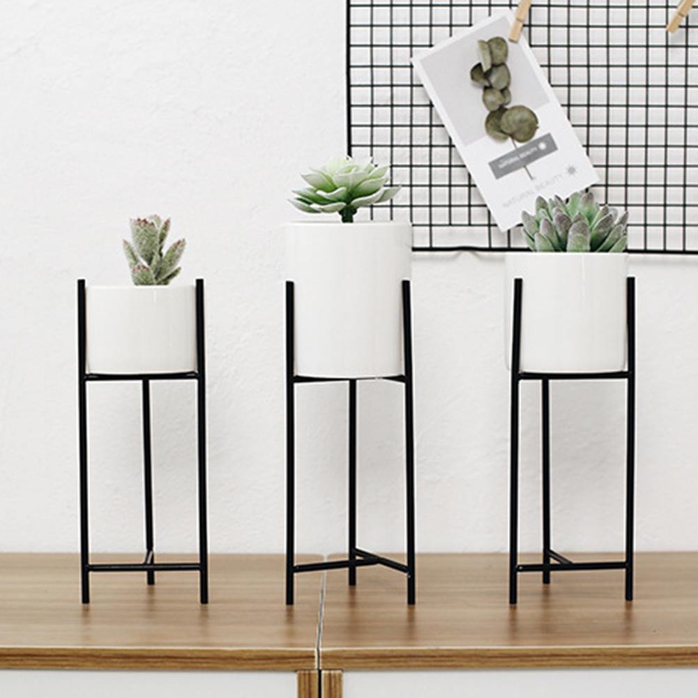 Ceramic Flower Pot with Metal Stand Modern Minimalist Design-Home Decor > Decorative Accessories-casanuva-casanuva