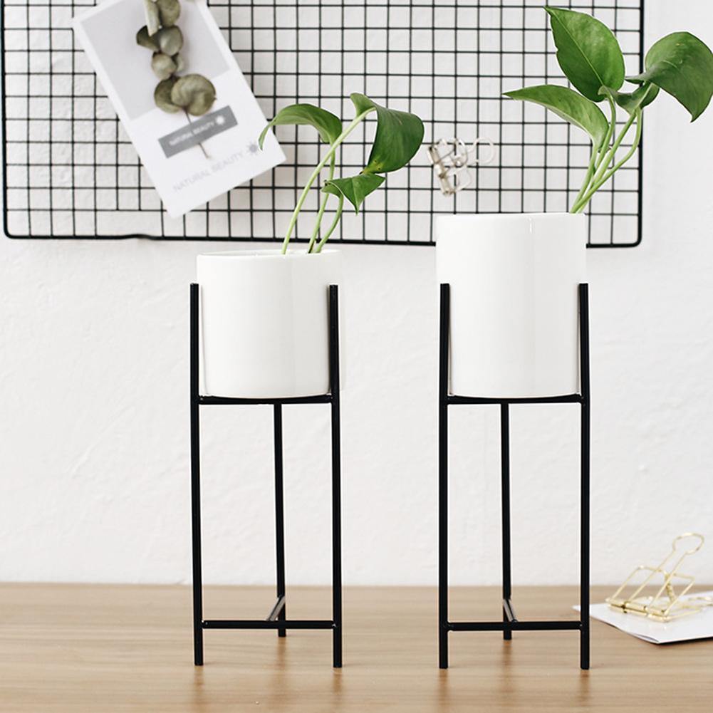 Ceramic Flower Pot with Metal Stand Modern Minimalist Design-Home Decor > Decorative Accessories-casanuva-casanuva