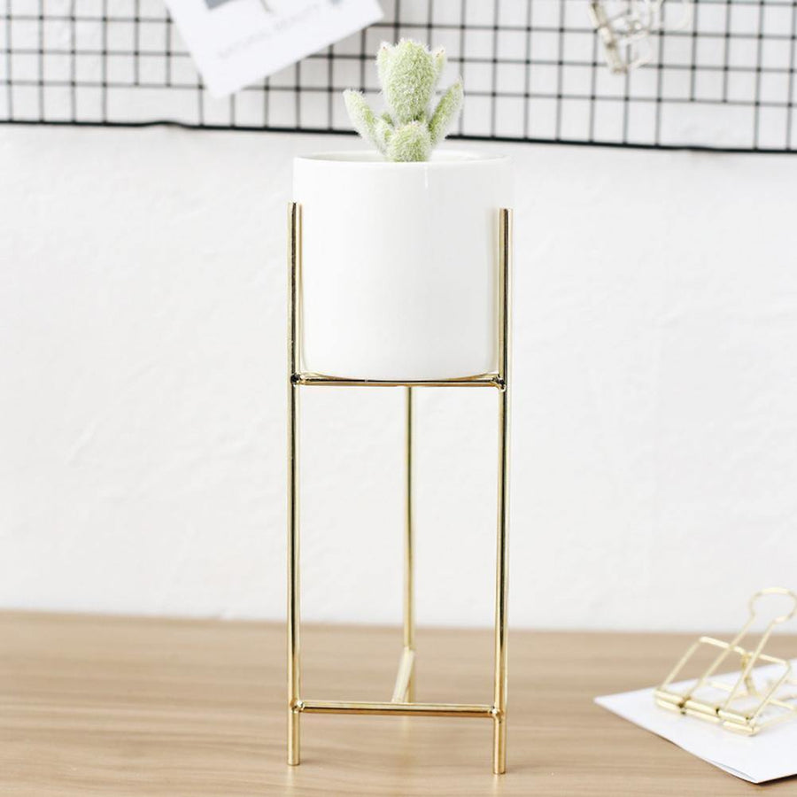 Ceramic Flower Pot with Metal Stand Modern Minimalist Design-Home Decor > Decorative Accessories-casanuva-casanuva