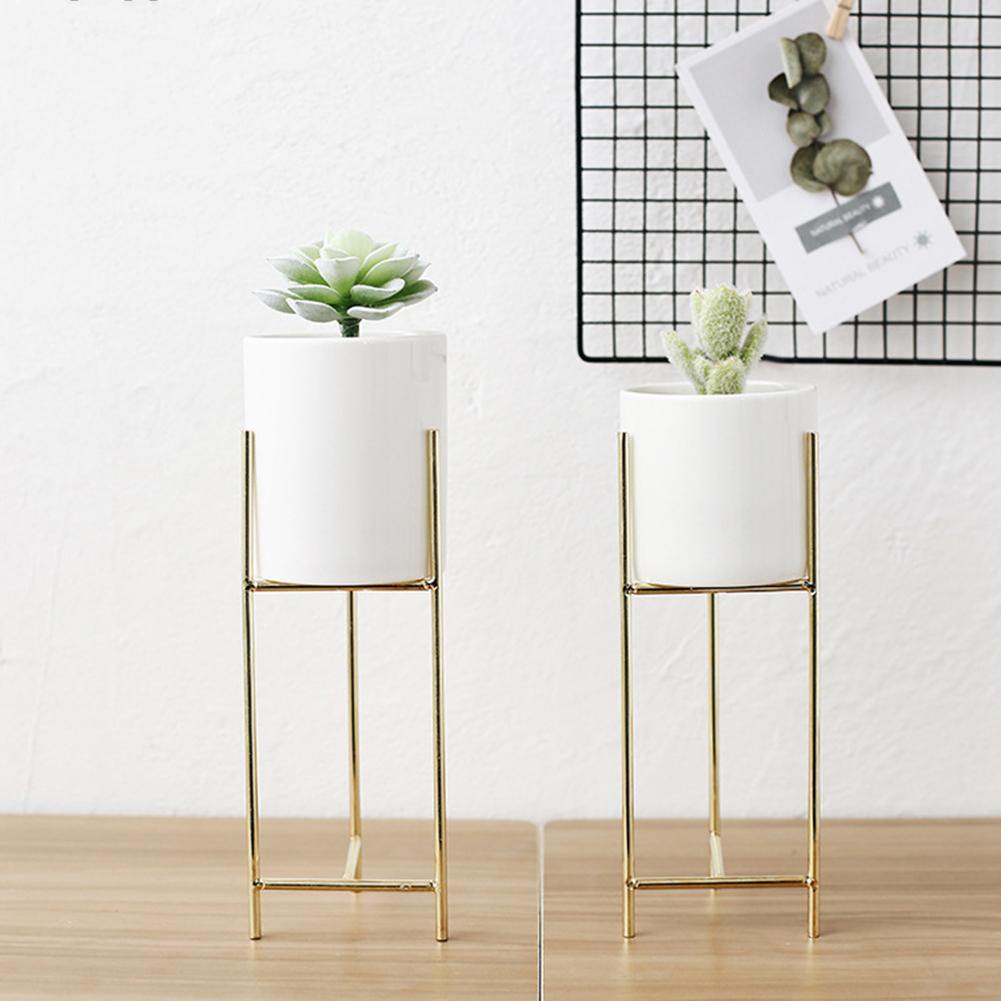 Ceramic Flower Pot with Metal Stand Modern Minimalist Design-Home Decor > Decorative Accessories-casanuva-casanuva