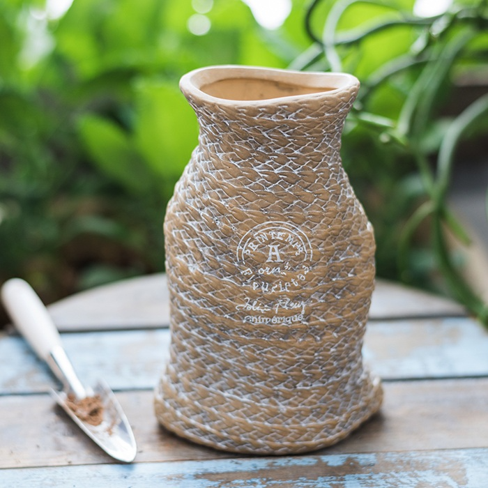 Ceramic Flower Pot with Rope Handles in Jute Bag Design-Home Decor > Decorative Accessories-casanuva-B-casanuva