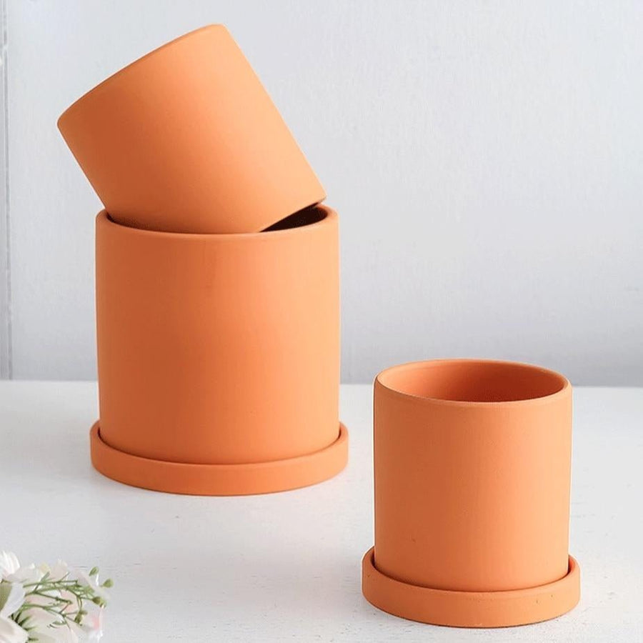 Ceramic Flowerpot with Saucer Elegant Design-Home Decor > Decorative Accessories-casanuva-casanuva