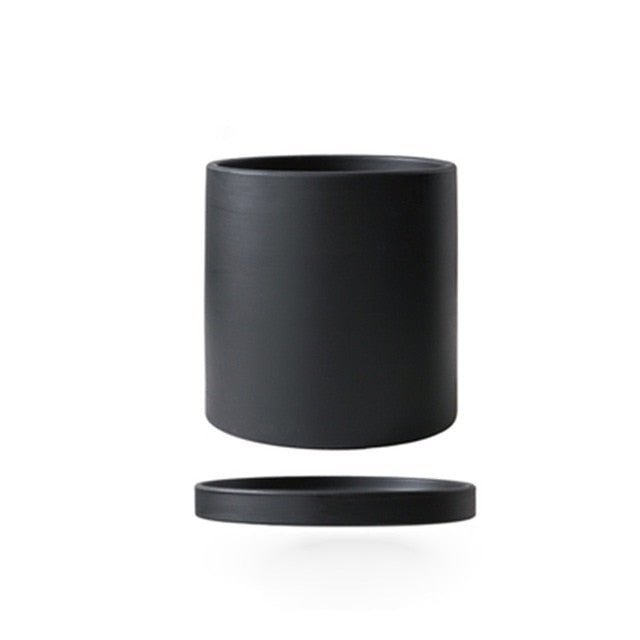 Ceramic Flowerpot with Saucer Elegant Design-Home Decor > Decorative Accessories-casanuva-Black-S-casanuva