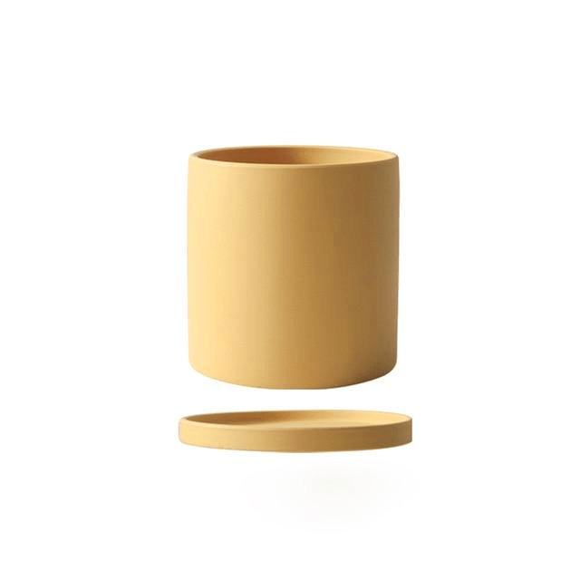 Ceramic Flowerpot with Saucer Elegant Design-Home Decor > Decorative Accessories-casanuva-Ochre Yellow-S-casanuva