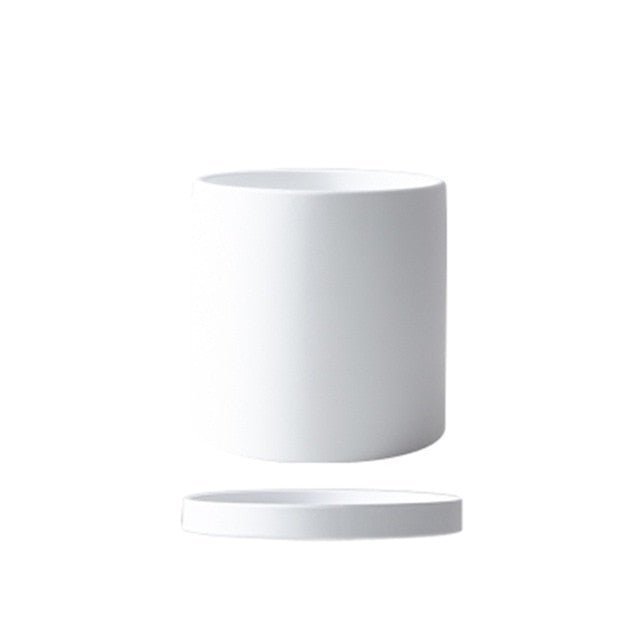 Ceramic Flowerpot with Saucer Elegant Design-Home Decor > Decorative Accessories-casanuva-White-S-casanuva