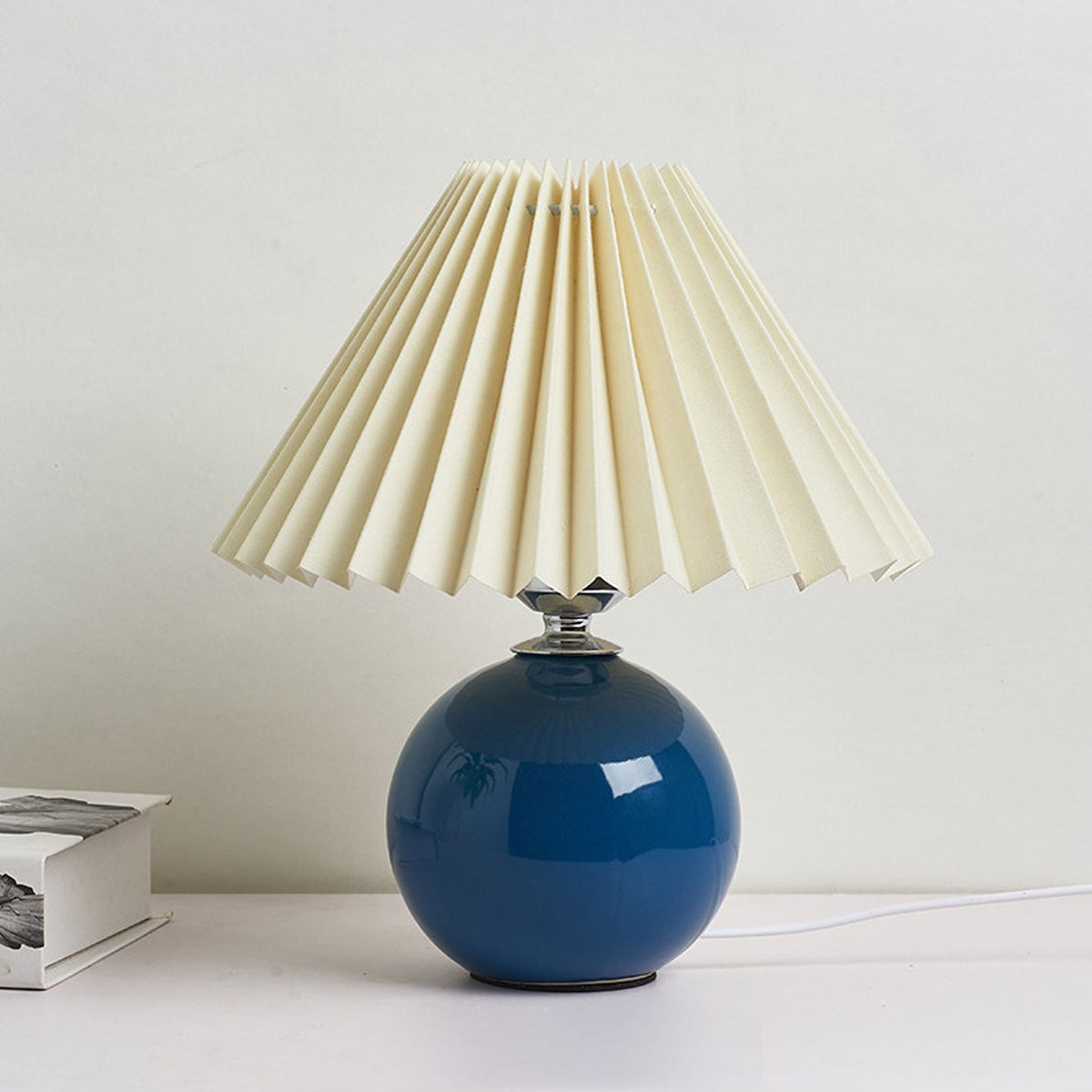 Ceramic Table Lamp with Fabric Shade in Multiple Colors-Lighting > Table Lamps-casanuva-Blue-Beige-Knop-casanuva