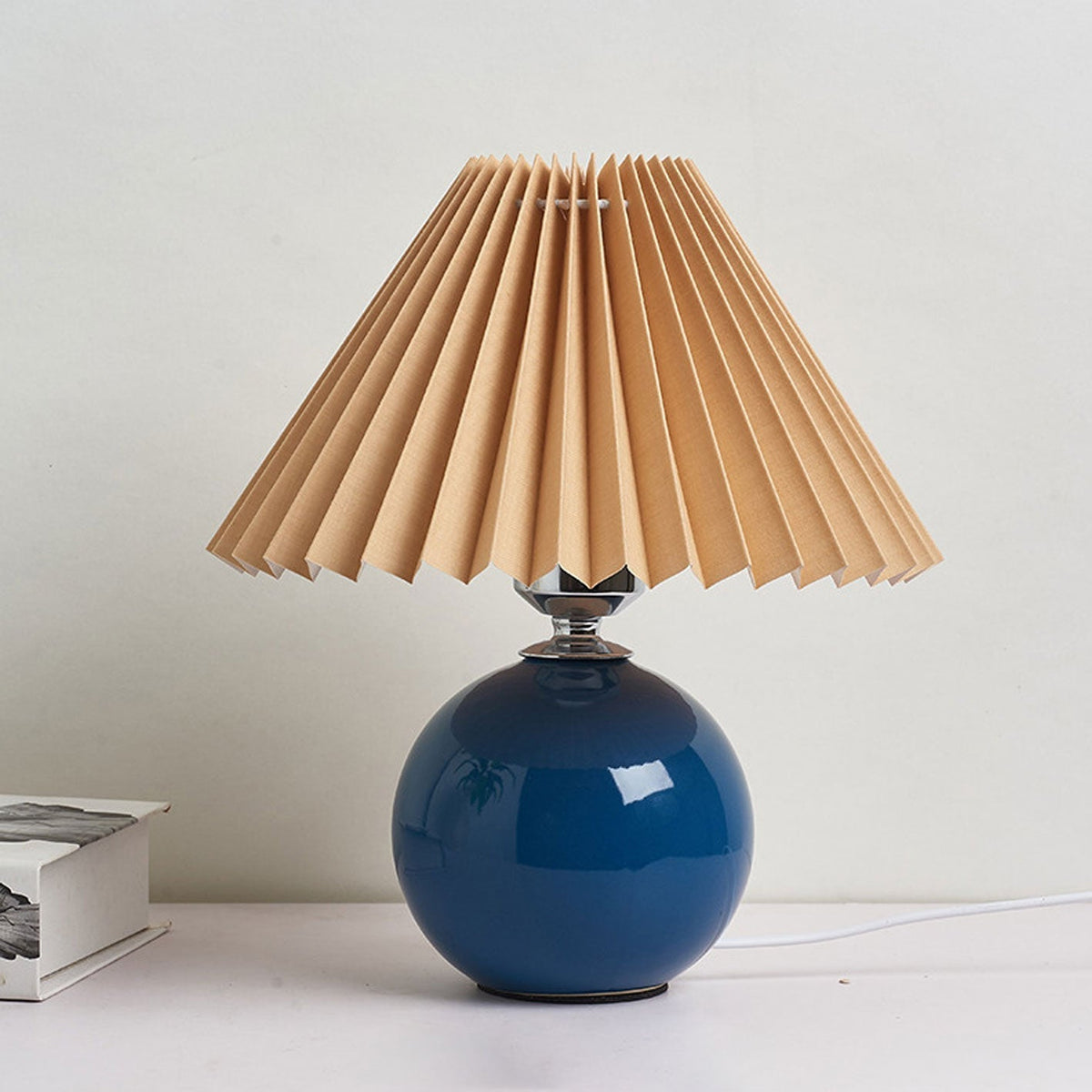 Ceramic Table Lamp with Fabric Shade in Multiple Colors-Lighting > Table Lamps-casanuva-Blue-Brown-Knop-casanuva