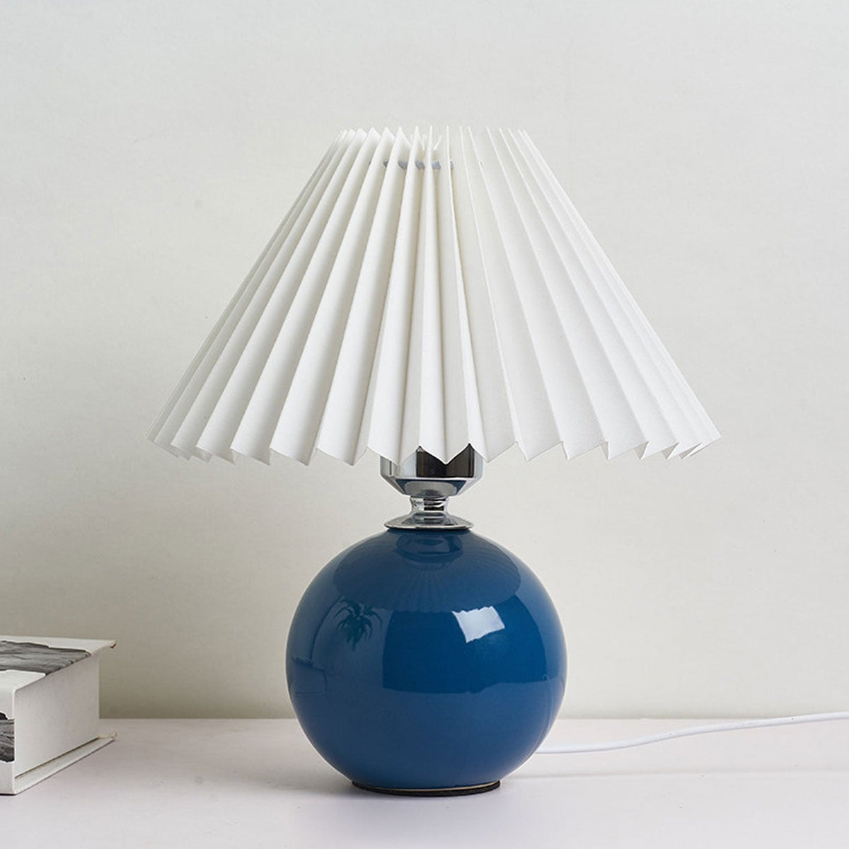 Ceramic Table Lamp with Fabric Shade in Multiple Colors-Lighting > Table Lamps-casanuva-Blue-White-Knop-casanuva