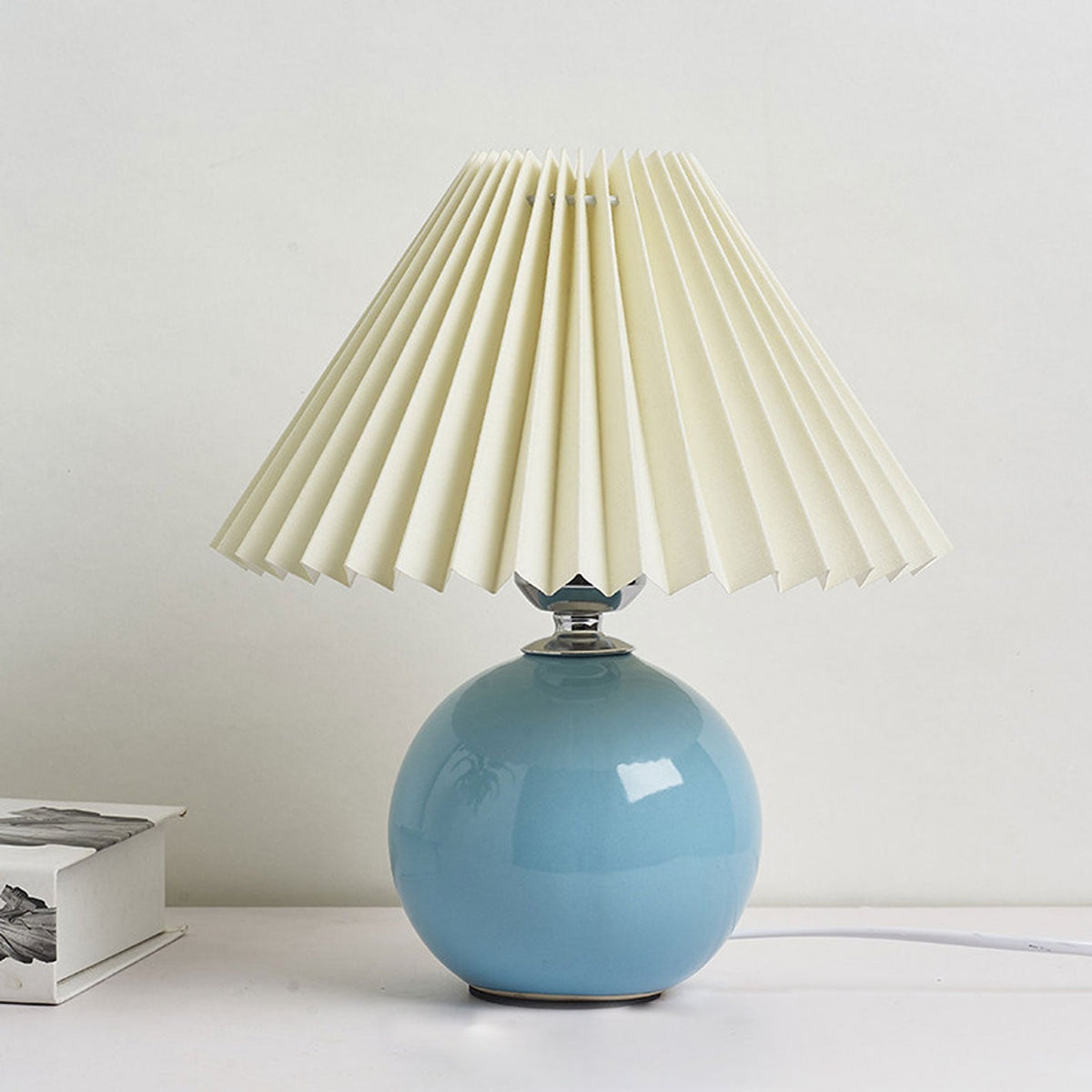 Ceramic Table Lamp with Fabric Shade in Multiple Colors-Lighting > Table Lamps-casanuva-Light Blue-Beige-Knop-casanuva
