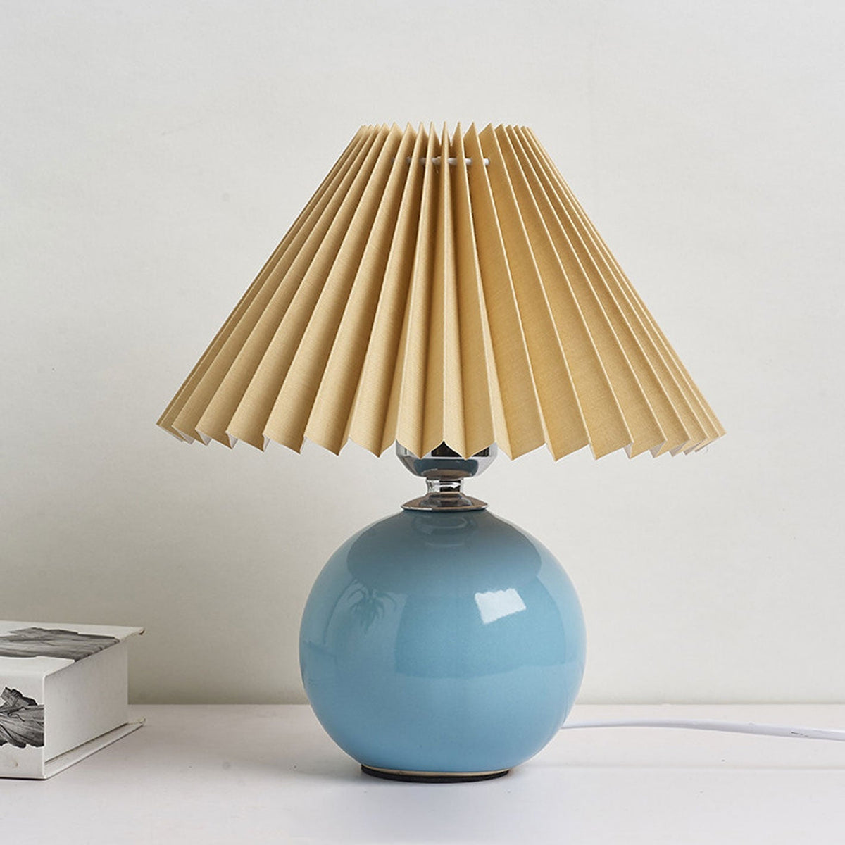 Ceramic Table Lamp with Fabric Shade in Multiple Colors-Lighting > Table Lamps-casanuva-Light Blue-Brown-Knop-casanuva