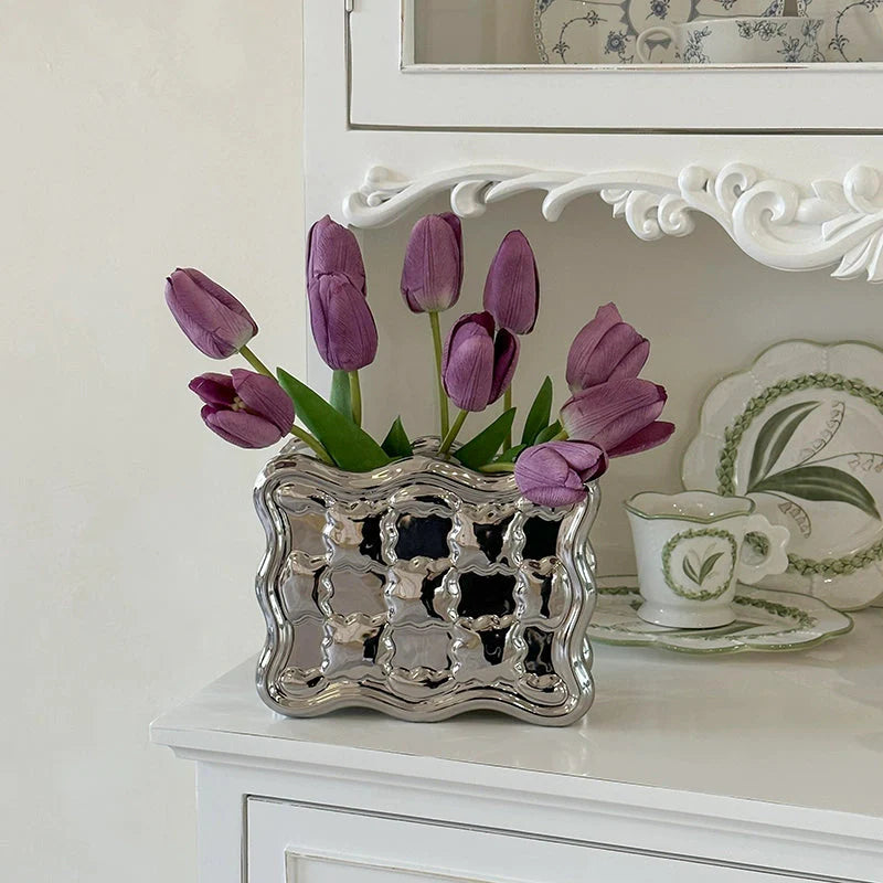 Ceramic Tulip Vase Set-Home Decor > Vases-casanuva-Silver-Purple Tulips-casanuva