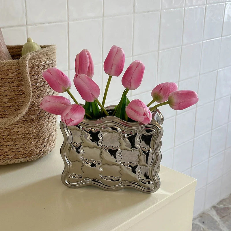 Ceramic Tulip Vase Set-Home Decor > Vases-casanuva-Silver-Rose Red Tulip-casanuva