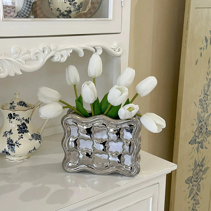 Ceramic Tulip Vase Set-Home Decor > Vases-casanuva-Silver-White Tulip-casanuva