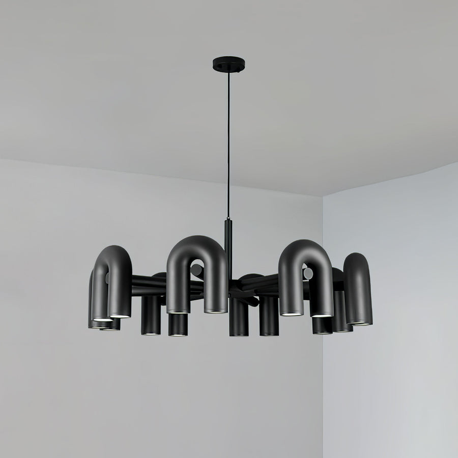 Chandelier with Colorful Glass Accents-Lighting > Chandeliers & Pendant Lights-casanuva-8 Heads 39.4" x H 14.8"-Black-Warm Light-casanuva