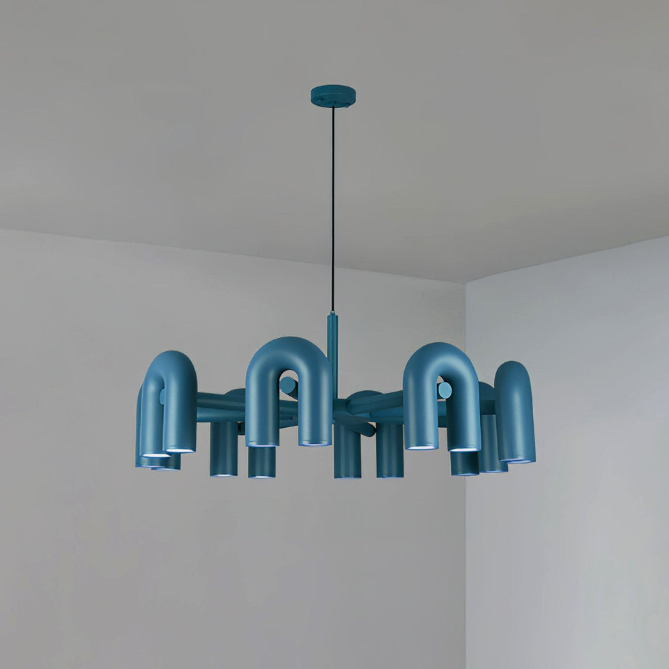 Chandelier with Colorful Glass Accents-Lighting > Chandeliers & Pendant Lights-casanuva-8 Heads 39.4" x H 14.8"-Blue-Warm Light-casanuva
