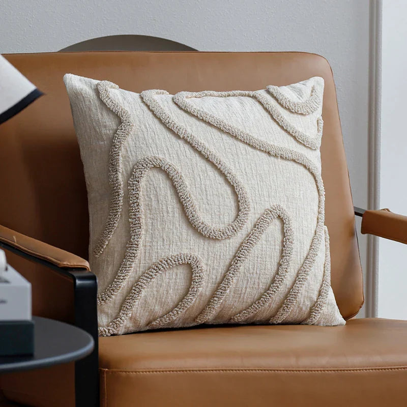 Chenille Decorative Cushion Geometric Design Soft Fabric 45x45 cm-Covers & Textiles > Throw Pillows-casanuva-Beige-casanuva