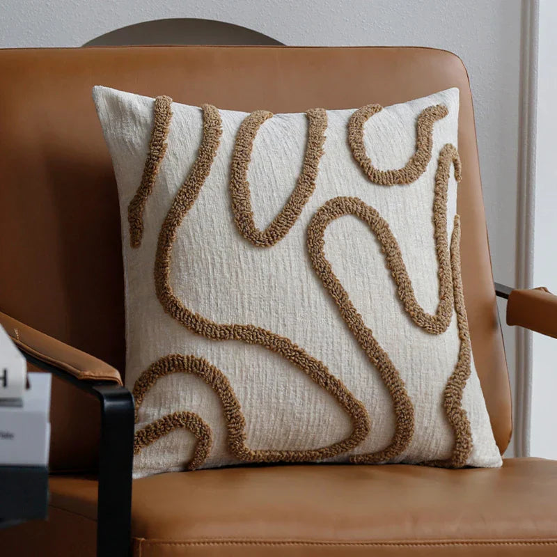 Chenille Decorative Cushion Geometric Design Soft Fabric 45x45 cm-Covers & Textiles > Throw Pillows-casanuva-Coffee-casanuva