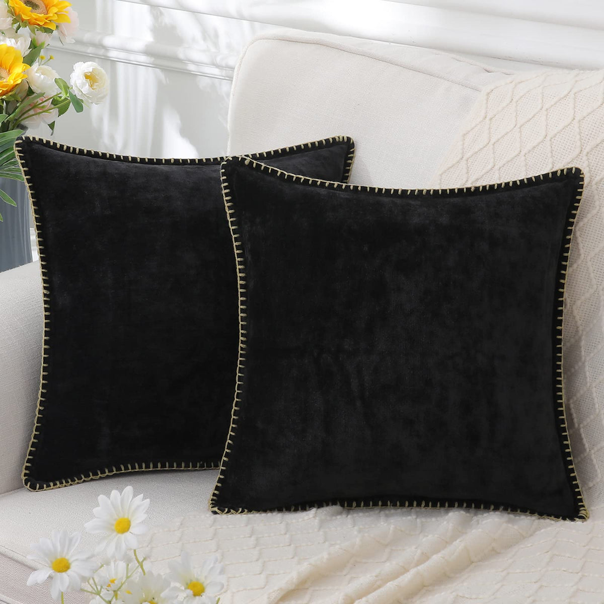 Chenille Decorative Cushion Super Soft 40-60 cm-Covers & Textiles > Throw Pillows-casanuva-Black-40x40cm-casanuva