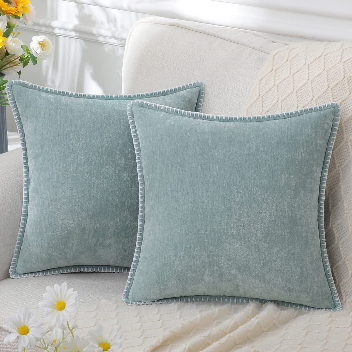 Chenille Decorative Cushion Super Soft 40-60 cm-Covers & Textiles > Throw Pillows-casanuva-Sky Blue-40x40cm-casanuva