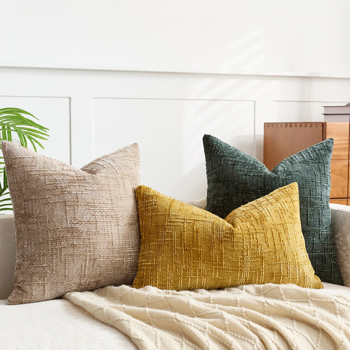 Chenille Decorative Cushion with Bamboo Texture Soft Comfort Fabric-Covers & Textiles > Throw Pillows-casanuva-casanuva
