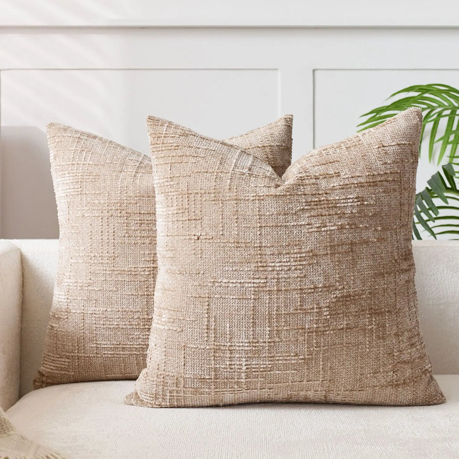 Chenille Decorative Cushion with Bamboo Texture Soft Comfort Fabric-Covers & Textiles > Throw Pillows-casanuva-Beige-50cm x 50cm-casanuva