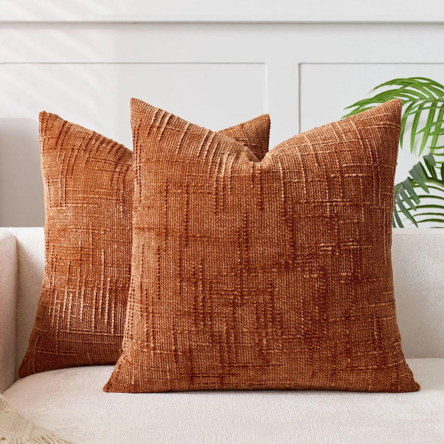 Chenille Decorative Cushion with Bamboo Texture Soft Comfort Fabric-Covers & Textiles > Throw Pillows-casanuva-Brown Red-50cm x 50cm-casanuva