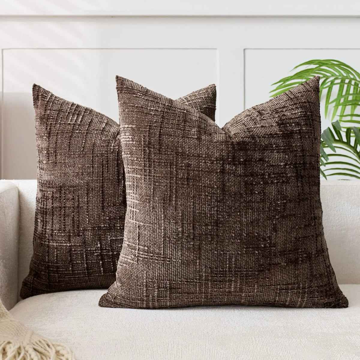 Chenille Decorative Cushion with Bamboo Texture Soft Comfort Fabric-Covers & Textiles > Throw Pillows-casanuva-Coffee-50cm x 50cm-casanuva