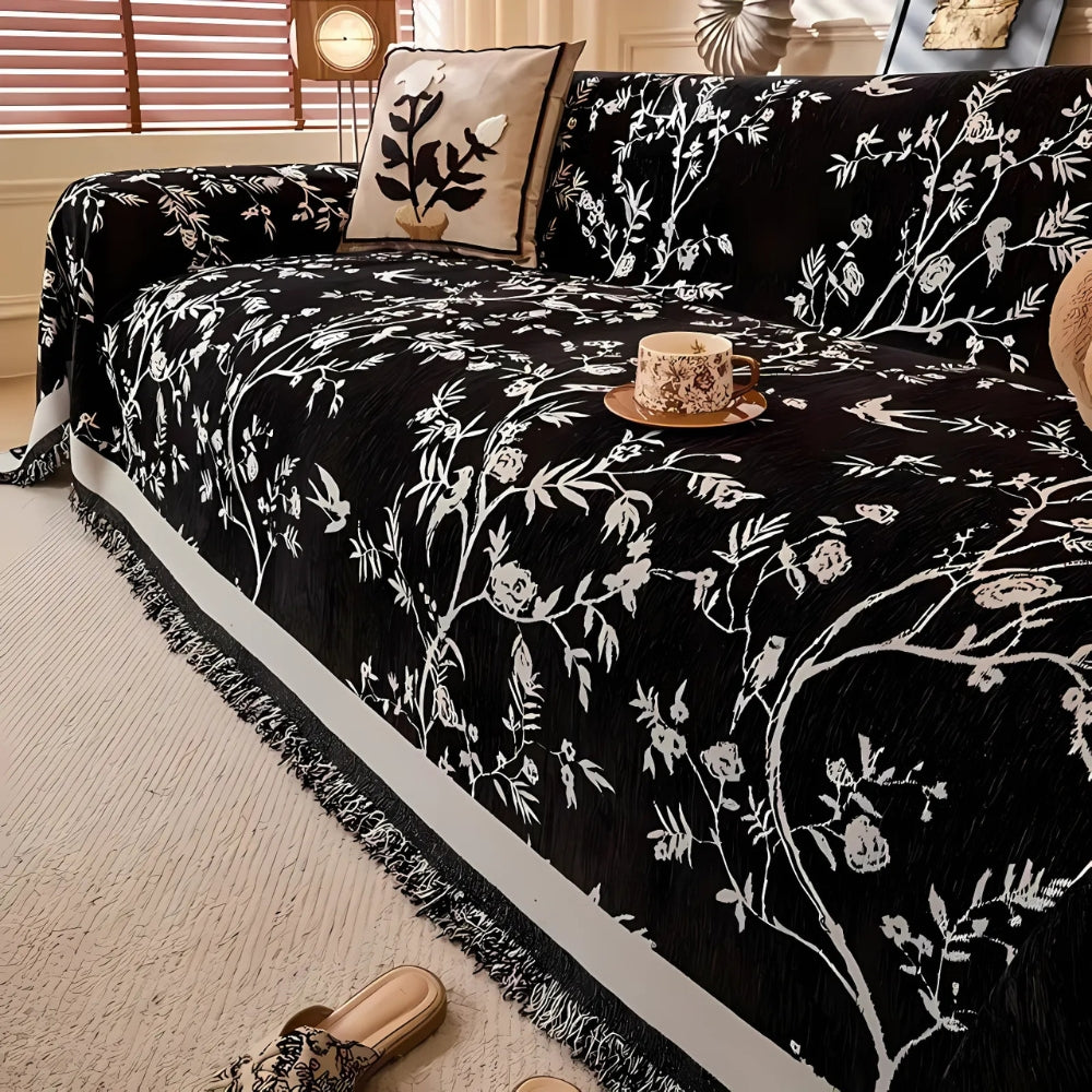 Chenille Sofa Cover Plush Fabric-Covers & Textiles > Sofa Covers-casanuva-Night Black-71"x51"-casanuva