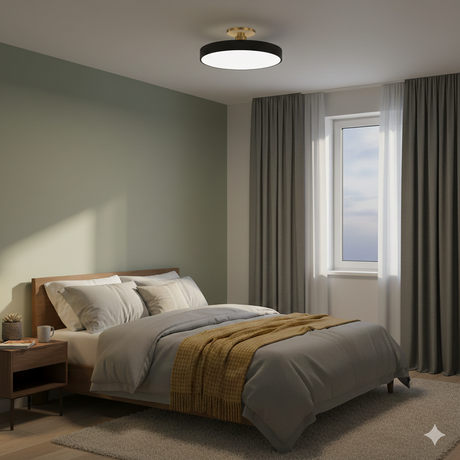 Circular LED Semi Flush Mount Ceiling Light for Bedroom-Lighting > Ceiling Lights-casanuva-Black-D40cm*H13cm-24W-White Light-casanuva