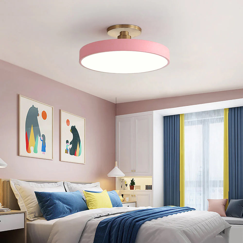 Circular LED Semi Flush Mount Ceiling Light for Bedroom-Lighting > Ceiling Lights-casanuva-Pink-D40cm*H13cm-24W-White Light-casanuva