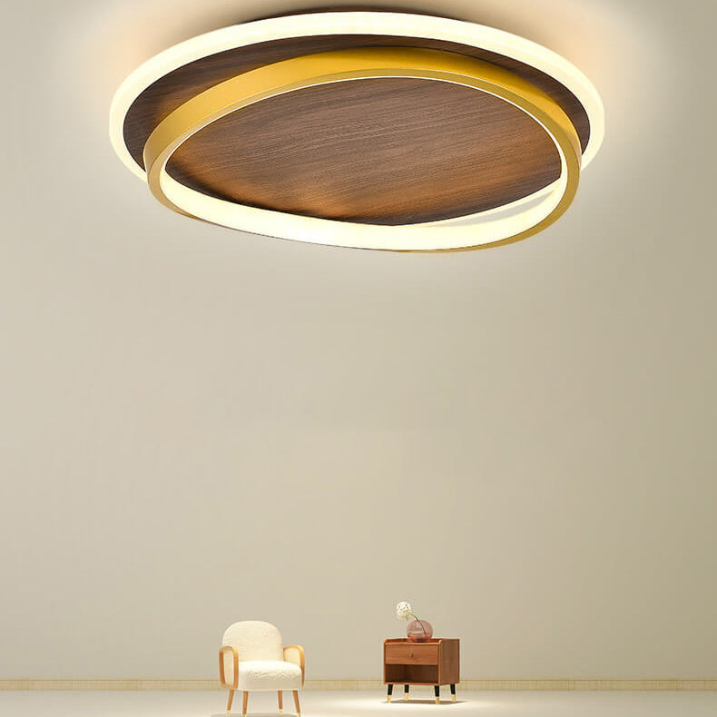 Circular Walnut Grain LED Flush Mount Ceiling Light-Lighting > Ceiling Lights-casanuva-casanuva