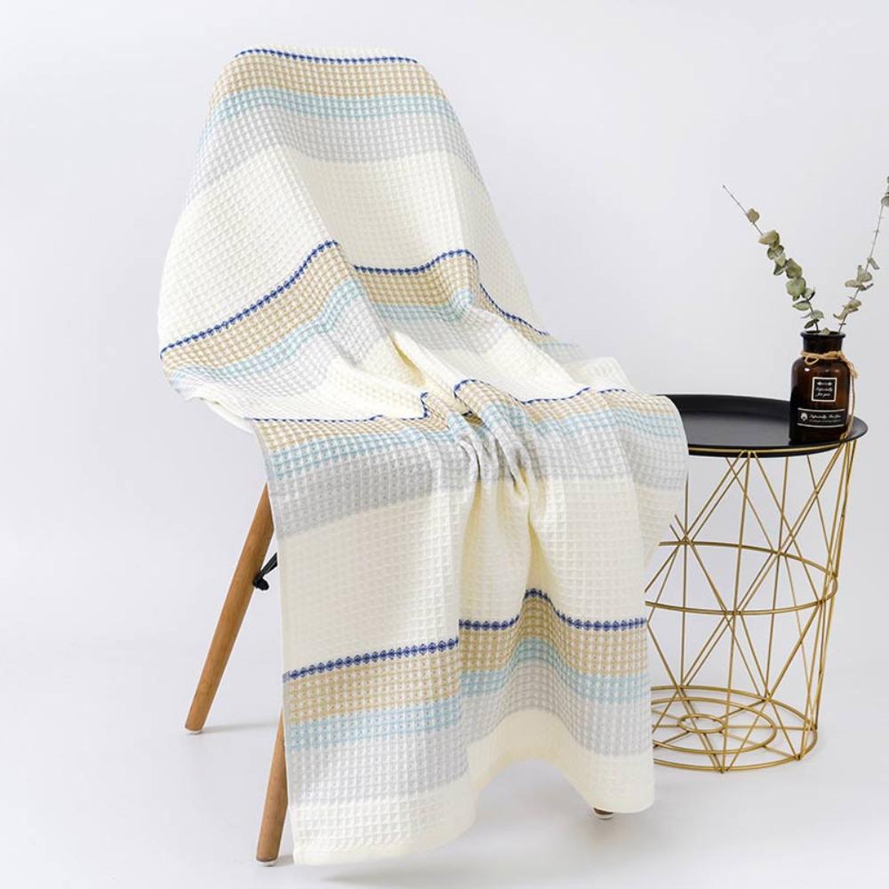 Colorblock Striped Cotton Bath Towel-Bedding & Bath > Bath Towels-casanuva-Gray & Yellow-28"x55"-casanuva