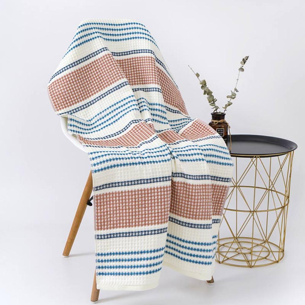 Colorblock Striped Cotton Bath Towel-Bedding & Bath > Bath Towels-casanuva-Red & Blue-28"x55"-casanuva