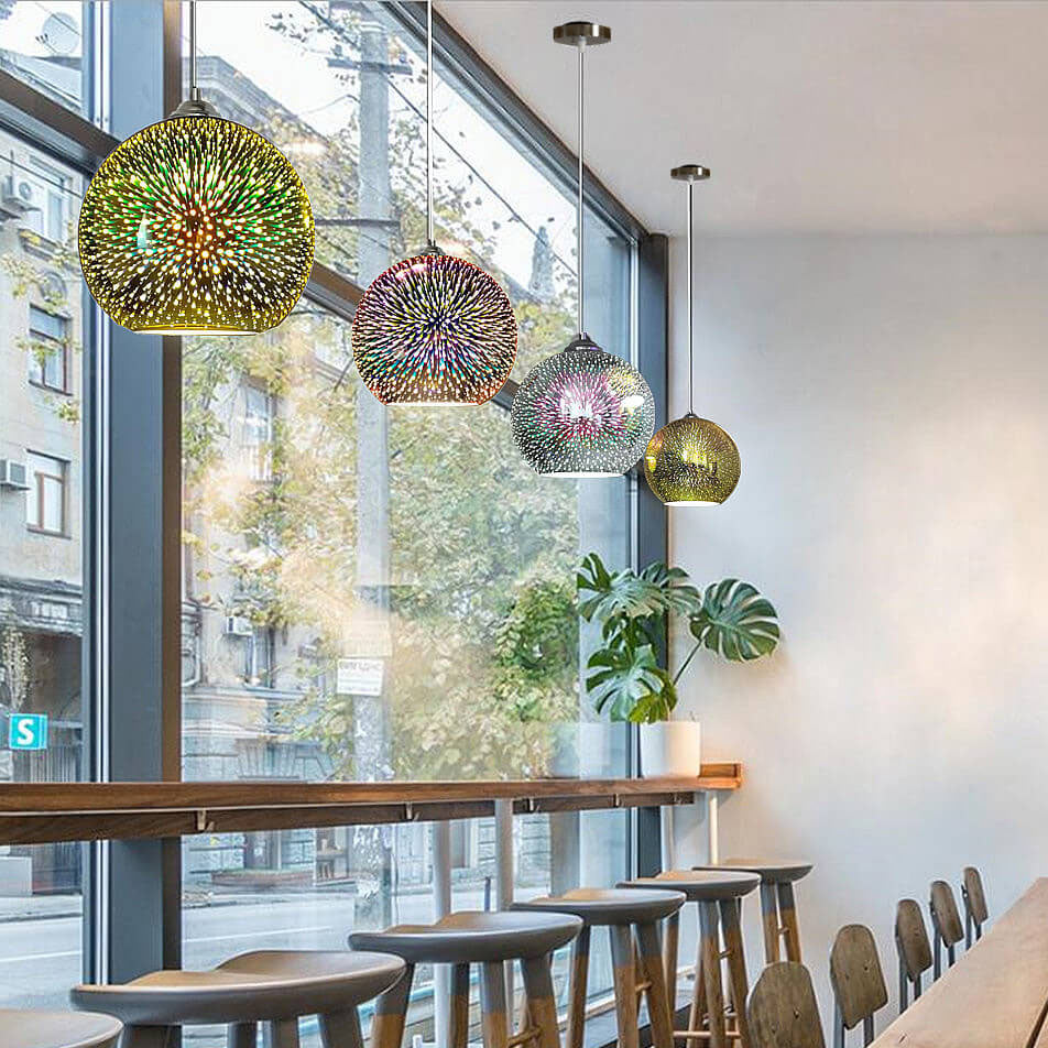 Colorful 3D Fireworks Glass Pendant Light 1-Light Dome Design-Lighting > Pendant Lights-casanuva-5.91''-Gold-220V-240V-casanuva