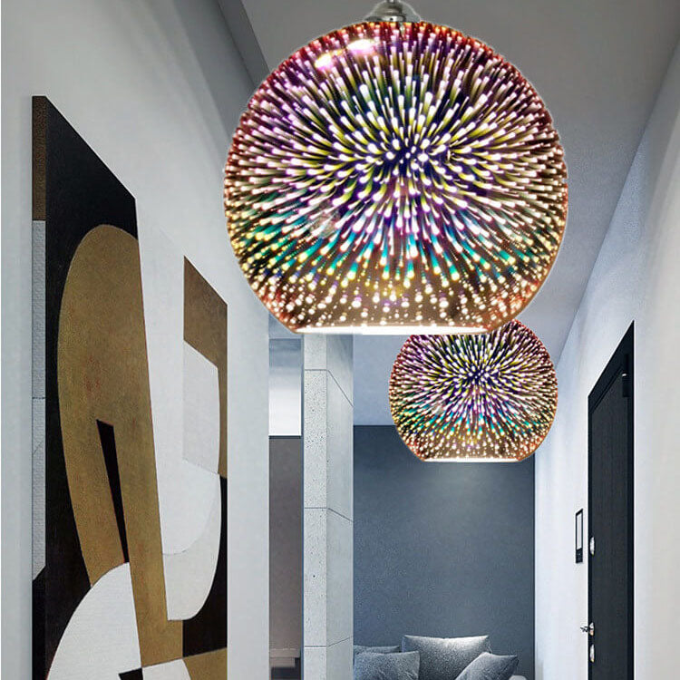 Colorful 3D Fireworks Glass Pendant Light 1-Light Dome Design-Lighting > Pendant Lights-casanuva-7.87''-Silver-220V-240V-casanuva