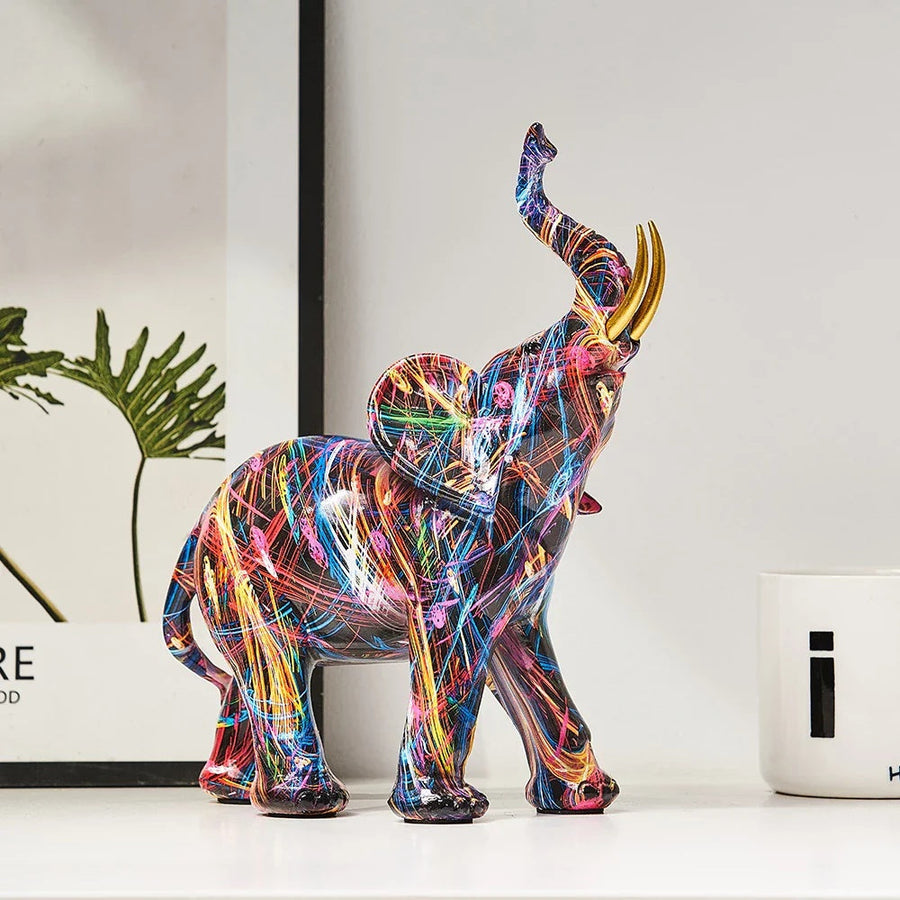 Colorful Elephant Resin Figurine Modern Art Sculpture-Home Decor > Figurines-casanuva-casanuva