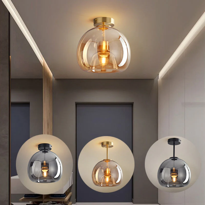 Copper Glass Pendant Light Retro Modern Ceiling Fixture-Lighting > Pendant Lights-casanuva-casanuva