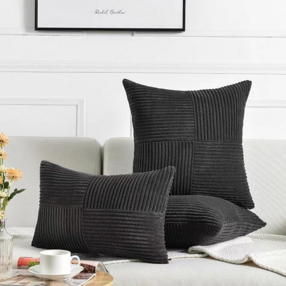 Corduroy Cushion Cover Rustic Texture-Covers & Textiles > Cushion Covers-casanuva-Black-12"x20"-casanuva