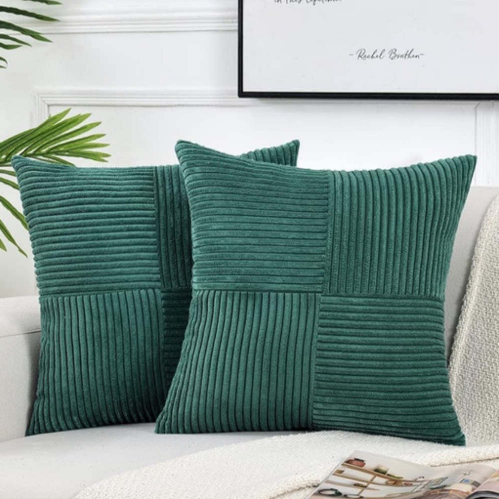 Corduroy Cushion Cover Rustic Texture-Covers & Textiles > Cushion Covers-casanuva-Green-12"x20"-casanuva