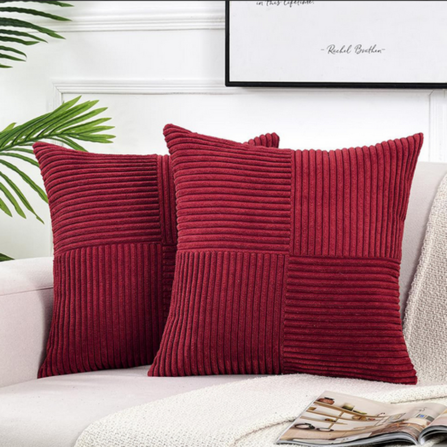 Corduroy Cushion Cover Rustic Texture-Covers & Textiles > Cushion Covers-casanuva-Maroon-12"x20"-casanuva