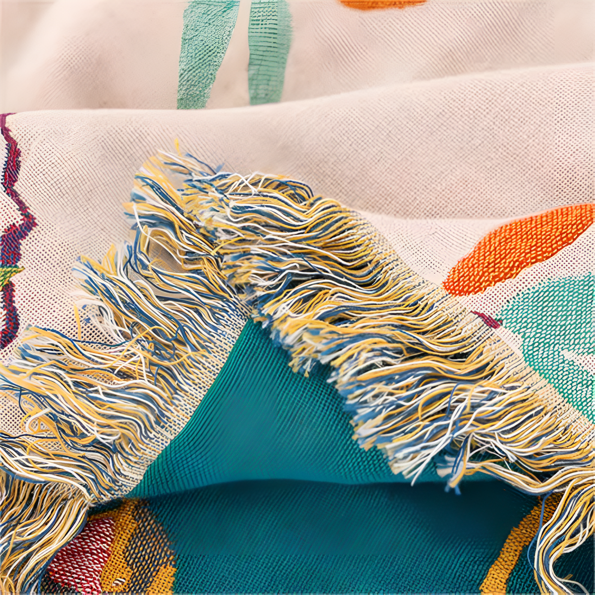 Cotton Blanket with Whimsical Bird Tassels-Bedding & Bath > Blankets-casanuva-casanuva