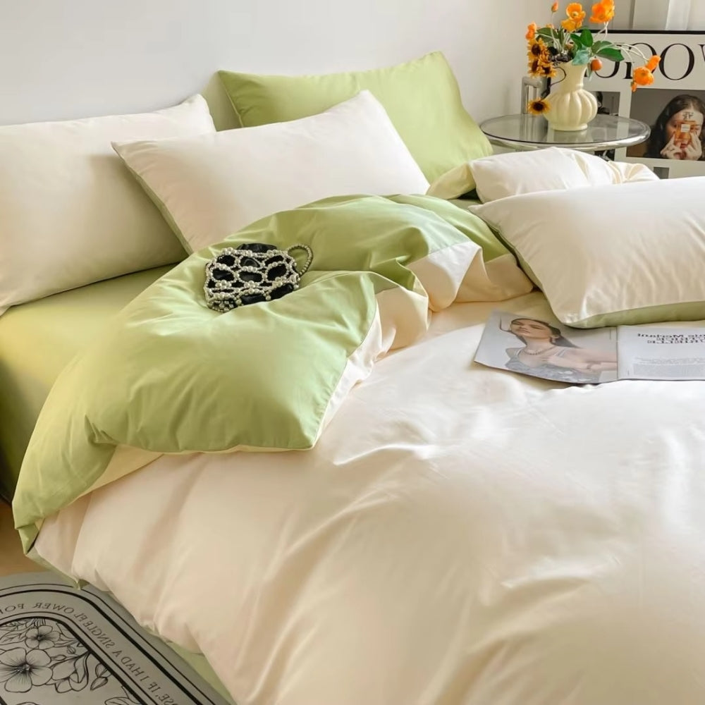 Cotton Duvet Cover Set 3 Pieces-Bedding & Bath > Bedding Sets-casanuva-Lime Cream-Full-casanuva